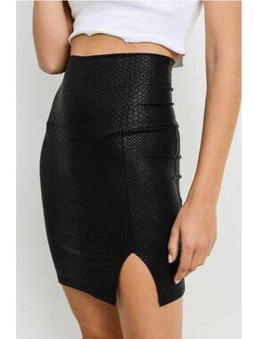 Black Faux Snakeskin Mini Skirt